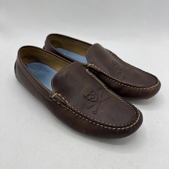 Peter Millar Loafer Mens 8.5 Skull Golf Clubs Leather Slip On Driving Shoes - Picture 1 of 11